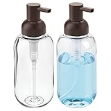 mDesign Round Plastic Refillable Liquid Soap Dispenser Pump Bottle for Bathroom Vanity Countertop, Kitchen Sink - Holds Hand Soap, Dish Soap, Hand Sanitizer, Essential Oils - 2 Pack - Clear/Bronze