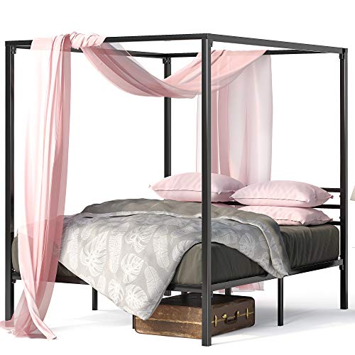 Book Cover Zinus Patricia Metal Framed Canopy Four Poster Platform Bed Frame / Strong Steel Mattress Support / No Box Spring Needed, Full,OLB-CPBF-F,Black