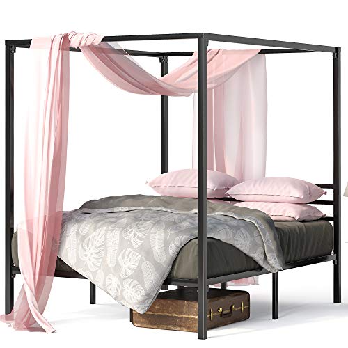 Zinus Patricia Metal Framed Canopy Four Poster Platform Bed Frame / Strong Steel Mattress Support / No Box Spring Needed, Full,OLB-CPBF-F,Black