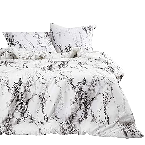 Book Cover Wake In Cloud - Marble Duvet Cover Set, Black White and Gray Grey Modern Pattern Printed, Soft Microfiber Bedding with Zipper Closure (3pcs, California King Size)