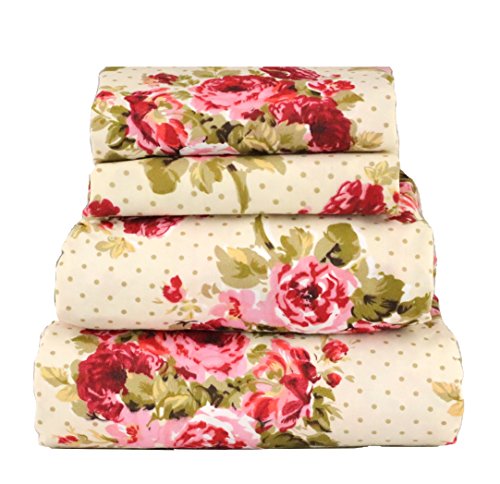 Book Cover jaycorner 2000 Series Beautiful Bedding Super Soft Egyptian Comfort Sheet Set Red Cottage Floral (Queen)
