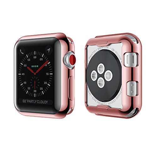 Smiling Rose Case for Apple Watch 42mm Buit in TPU Screen Protector All-Around Protective Case High Definition Clear Ultra-Thin Cover for Apple Watch 42mm Series 3 and Series 2 (Rose-Pink, 42mm)