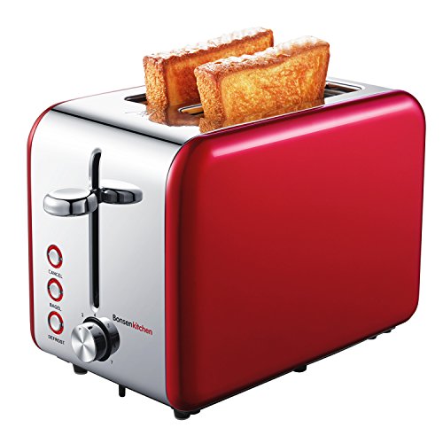 Book Cover Red Toaster 2 Slice, Bonsenkitchen Retro Style Bread Toasters with 7 Browning Settings, Defrost/Bagel/Cancel Functions, Stainless Steel Wide Slot Bagel Toaster