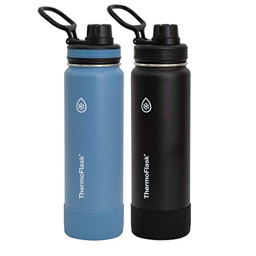 ThermoFlask Stainless Steel 40-Ounce Water Bottle (Light Blue/Black), 2-Piece