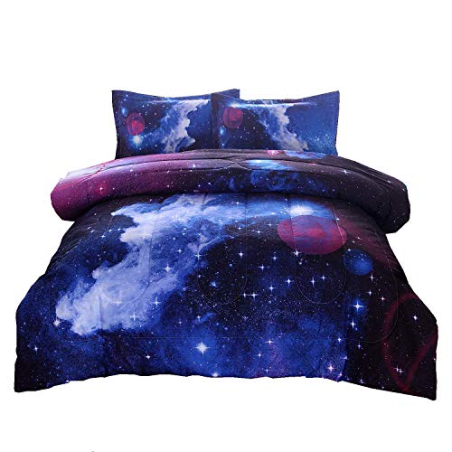 A Nice Night Galaxy Bedding Sets Outer Space Comforter 3D Printed Space Quilt Set Full Size,for Children Boy Girl Teen Kids - Includes 1 Comforter, 2 Pillow Cases