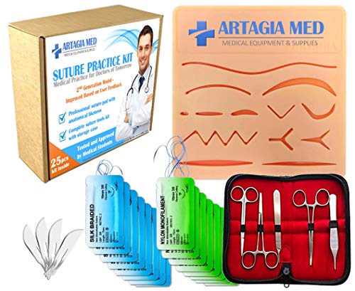 Book Cover Complete Suture Practice Kit for Suture Training, Including Large Silicone Suture Pad with pre-Cut Wounds and Suture Tool kit. Latest Generation Model. (Demonstration and Education Use Only)