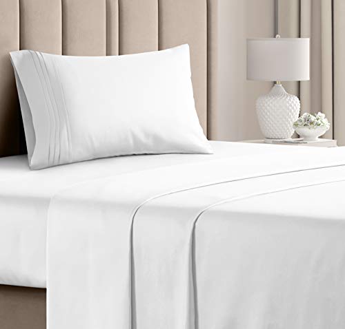 Book Cover Twin XL Sheet Set - 3 Piece - Fits College Dorm Rooms - Hotel Luxury Bed Sheets - Extra Soft - Deep Pockets - Easy Fit - Breathable & Cooling - White Bed Sheets - Twins