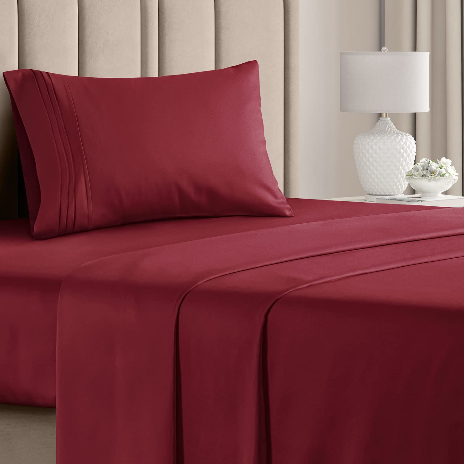 Twin XL Sheet Set - Breathable & Cooling - College Dorm Room Bed Sheets - Hotel Luxury Bed Sheets - Extra Soft Sheets - Deep Pockets - Easy Fit - 3 Piece Set - Bed Sheets - Twin - Twin XL Bed Sheet 26 - Burgundy Twin XL