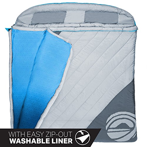 Wildhorn King Cove 30°F Premium Double Sleeping Bag. Massive 86" L X 72" W, Removable Washable Interior Liner, Double to Single Conversion.