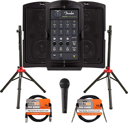 Fender Passport Conference Portable PA System Bundle with Microphone, Compact Speaker Stands, XLR Cable, and Instrument Cable