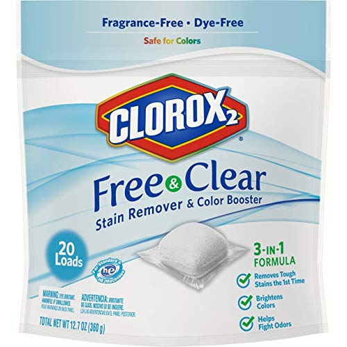Book Cover Clorox 2 Free and Clear Laundry Stain Remover and Color Booster, Laundry Packs, 20 Count