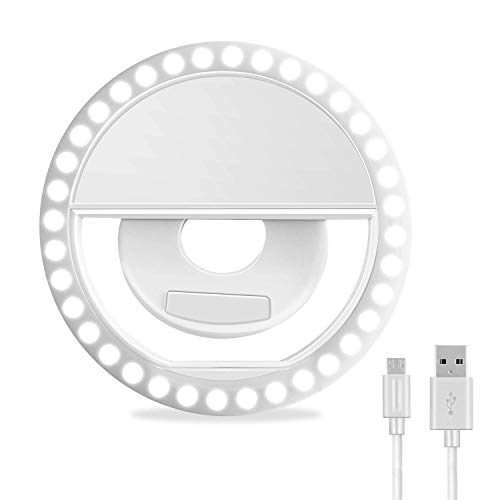 Selfie Ring light, XINBAOHONG Rechargeable Portable Clip-on Selfie Fill light with 36 LED for iPhone/Android Smart phone Photography, Camera Video, Girl Makes up (White)