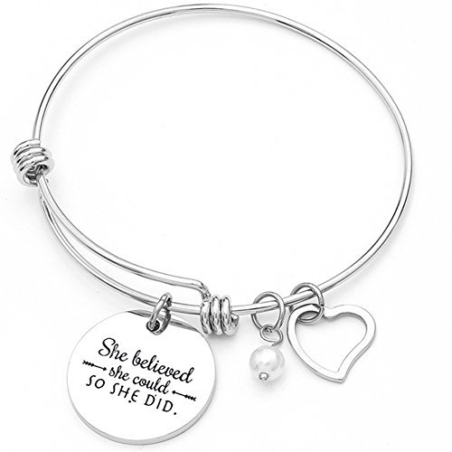 Book Cover Jude Jewelers Stainless Steel Inspirational Encouragement Bracelet, She Believed She Could So She Did (Silver)