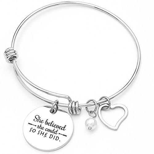 Jude Jewelers Stainless Steel Inspirational Encouragement Bracelet, She Believed She Could So She Did (Silver)