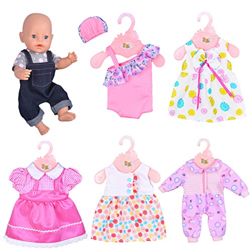 ebuddy 6 Sets Doll Clothes Outfits for 43cm New Born Baby Dolls, 15inch Baby Dolls, American 18 inch Girl Doll