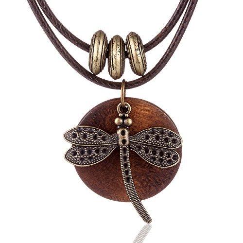 Coostuff Vintage Woman Jewelry Chokers Dragonfly Wood Pendant Choker Necklace Women Gift Colar