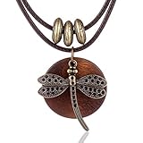 Coostuff Vintage Woman Jewelry Chokers Dragonfly Wood Pendant Choker Necklace Women Gift Colar