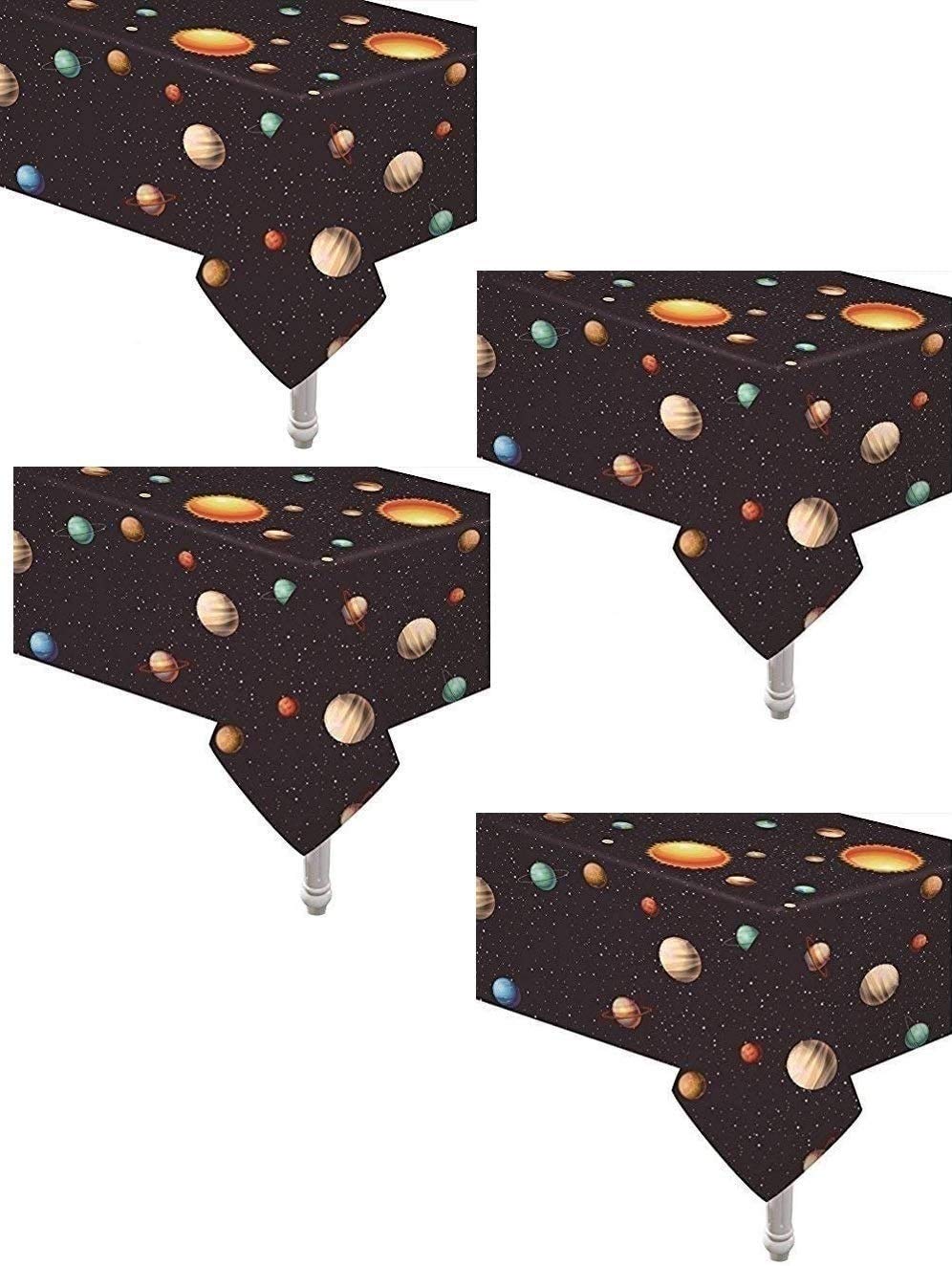 Oojami 4 Pack Plastic Outer Space Table Cover Tablecloth Decorations for Birthday Kids Space Themed Supplies 54"x108" for Large Table