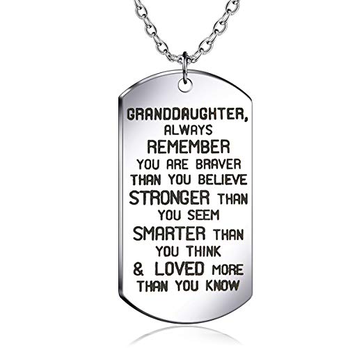 danjie Stainless Steel Dog Tag Letters Granddaughter.Than You Know Pendant Necklace from Grandmother and Grandfather,Inspiration Love Gift Jewelry