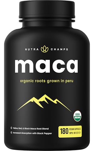 Organic Maca Root Powder Capsules - Energy, Performance & Mood Supplement for Men & Women - Vegan Pills, Peru Grown, Gelatinized + Black Pepper Extract for Superior Results