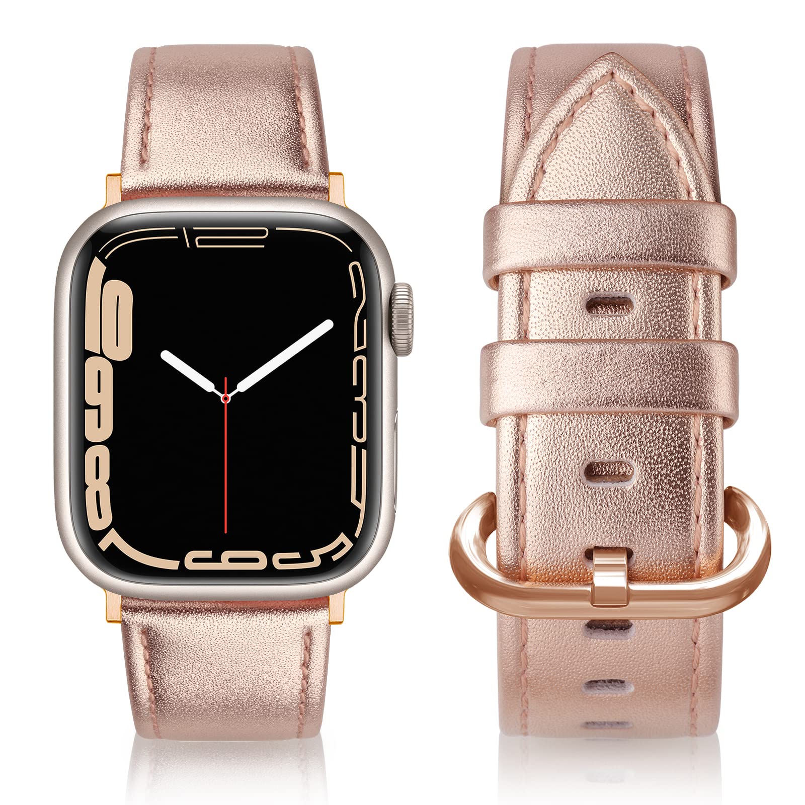 Book Cover SWEES Leather Bands Compatible with Apple Watch Bands 41mm 40mm 38mm Women Men, Genuine Leather Bands Replacement Strap for Apple iWatch SE2 SE Series 8 7 6 5 4 3 2 1,Sports & Edition Rose Gold