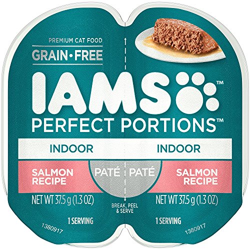 IAMS Perfect Portions Grain Free Indoor Pate`Salmon Recipe (4-TRAYS) (NET WT 1.3 OZ) EACH SERVING