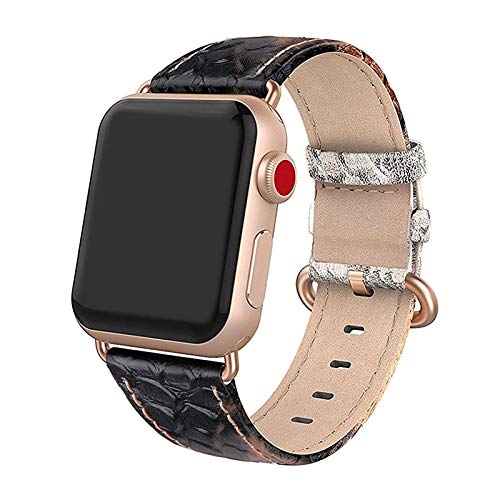 SWEES Leather Band Compatible for iWatch 38mm 40mm, Genuine Leather Replacement Strap Rose Gold Buckle Compatible iWatch Series 6 5 4 3 2 1, Sports & Edition Women Snake Black