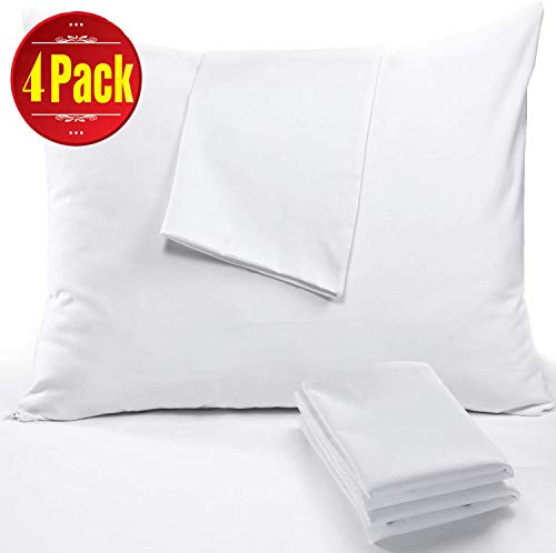 Book Cover 4 Pack Pillow Protectors Cases Covers Standard 20x26 Zippered Set White Soft Brushed Microfiber Reduces Respiratory Irritation Physical Threapy Clinics Hotels