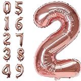 (Number 2) - 100cm Rose Gold Jumbo Digital 2 Number Balloons Huge Giant Balloons Foil Mylar Number Balloons For Birthday Party,Wedding, Bridal Shower Engagement Photo Shoot, Anniversary (Rose Gold ,Number 2)