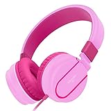 ELECDER i36 Kids Headphones Children Girls Boys Teens Foldable Adjustable On Ear Headphones 3.5mm Jack Compatible Cellphones Computer Kindle MP3/4 School Tablet Pink/Rose