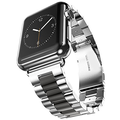 Book Cover U191U Band Compatible with Apple Watch 38mm 42mm Stainless Steel Wristband Metal Buckle Clasp iWatch 40mm 44mm Strap Bracelet for Apple Watch Series 4/3/2/1 Sports Edition(Silver/Black, 42MM)