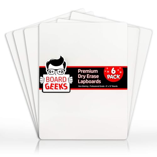 Board Geeks 6 Premium Small Dry Erase Board 9"x12"- Portable Dry Erase Lap Board, Handheld Whiteboard- White Boards for Students - Small Whiteboard | Double Sided Erasable White Boards Dry Erase- 6 Pk