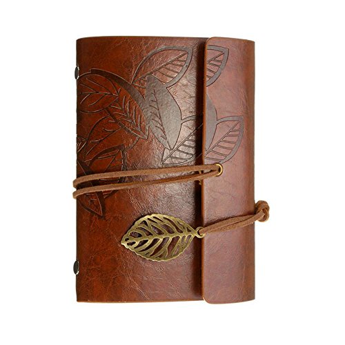 Leather Writing Journal Diary Notebook, A6 Vintage PU Leather Cover Loose Leaf Journals Sketchbook Travel to Write in,Unlined Paper, 6 Inches, (Brown)