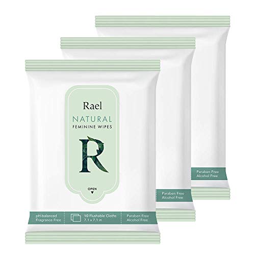Rael Feminine Wet Wipes with Natural Ingredients - Flushable, travel size, All Skin Use, Eco-Friendly, Paraben Free, Natural Pulp, pH-Balanced, Daily use, Gentle&Safe for Women intimate (3Pack)