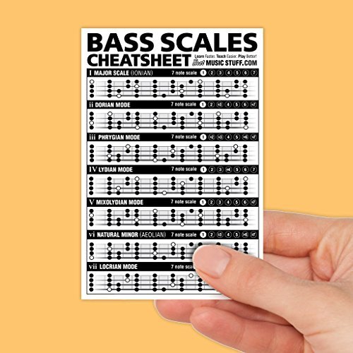 Book Cover Best Music Stuff Bass Scales Cheatsheet Laminated and Double Sided Pocket Reference