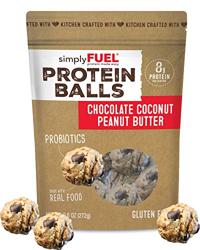 simplyFUEL Chocolate Coconut Peanut Butter Protein Balls | 1 Pack of 12 Balls | Gluten Free | Probiotic + High Protein Whole Food Snack | 8 g Whole Food Protein