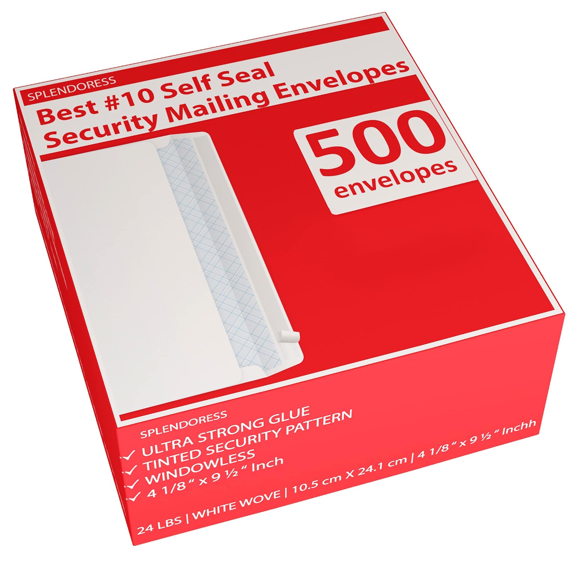 Book Cover #10 Envelopes Letter Size Self Seal, Business White Security Tinted Peel and Seal, 500 Pack Windowless, Legal Size Regular Plain Envelopes 4-1/8 x 9-1/2 Inches - 24 LB Envelops 500 Count