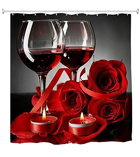 Book Cover Goodbath Shower Curtain, Rose Red Wine Romantic Lovers Waterproof Polyester Bath Curtain for Bathroom Accessories with Hooks, 72 x 72 Inch, Red Black