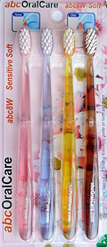 abcOralCare, abc8W toothbrushes, New Generation US Patented, Non Nylon, 100% Tapered, Soft and Ultra fine bristles - Deep penetration pack of 4