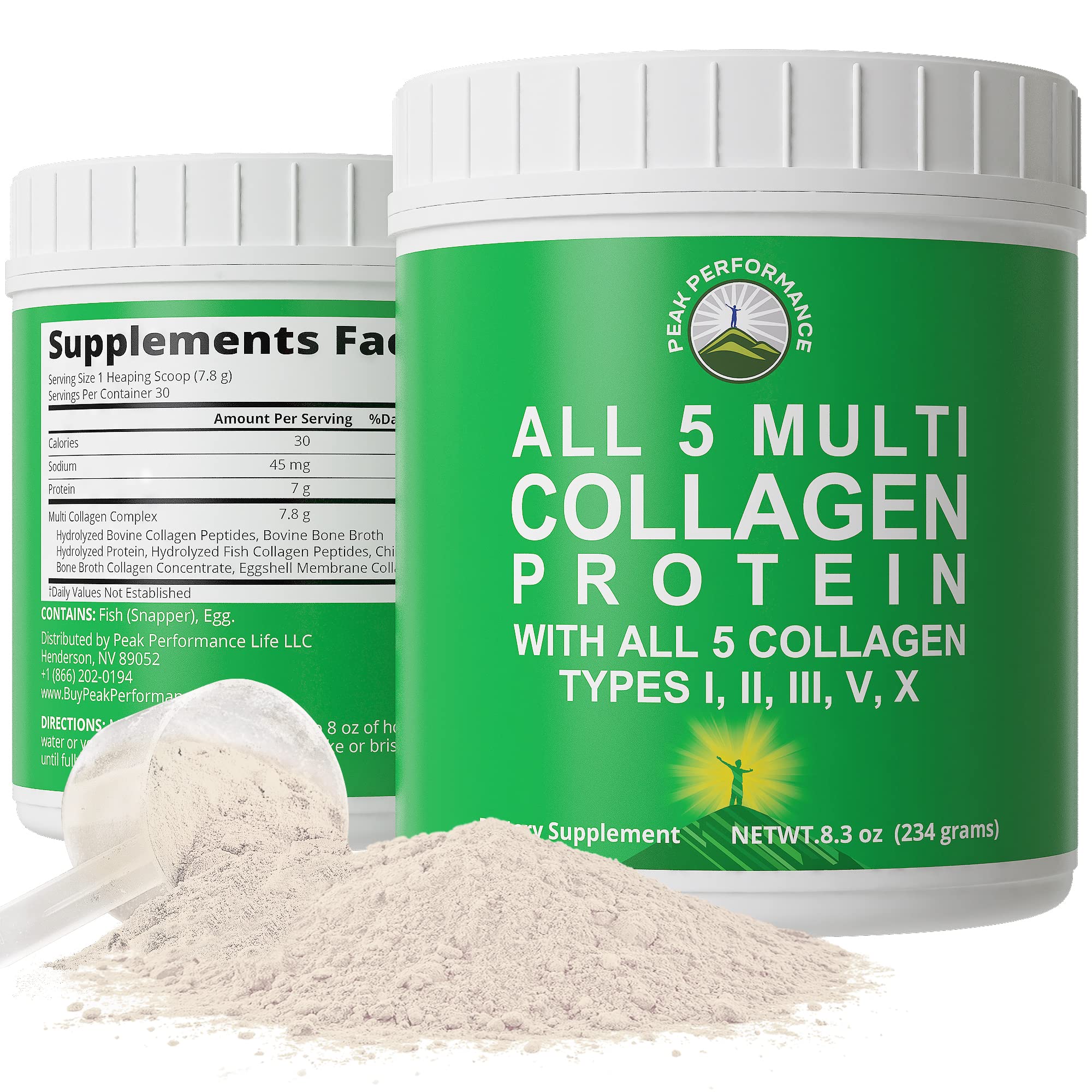 All 5 Multi-Collagen Protein Powder Peptides by Peak Performance. Multi-Collagen Contains All Types I, II, III,V, X. Keto, Paleo Friendly with Hydrolyzed Bovine, Marine, Chicken, Bone Broth Collagens Unflavored