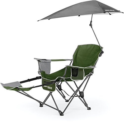 Book Cover Sport-Brella 3-Position Recliner Chair with Removable Umbrella and Footrest, Moss Green