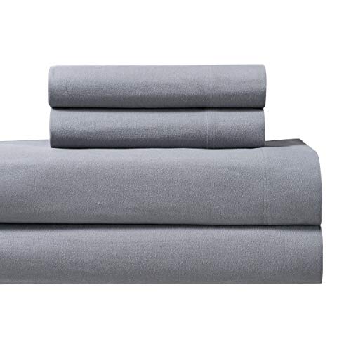 Book Cover Royal Tradition Heavyweight Flannel, 100 Percent Cotton Split King 5PC Sheets Set for Adjustable Beds, Grey, 170 GSM