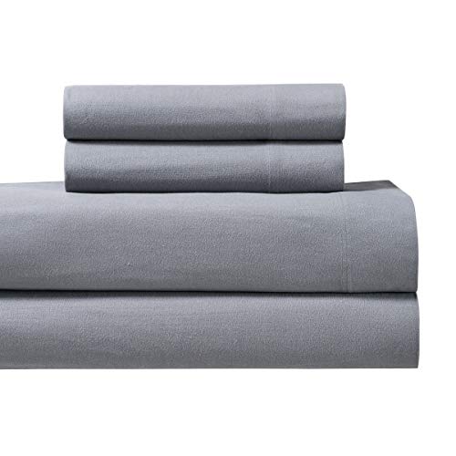 Royal Tradition Heavyweight Flannel, 100 Percent Cotton Split King 5PC Sheets Set for Adjustable Beds, Grey, 170 GSM