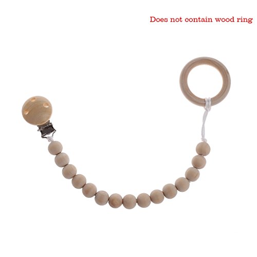 Book Cover Hacloser Baby Pacifier Holder Clip, Natural Wooden Beads Nursing Teether Dummy Chain Gift for Infant Kids (14mm/0.55''-B)
