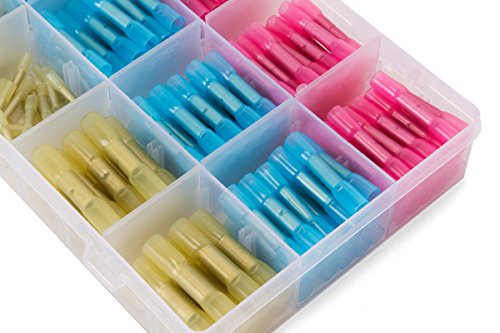 Ginsco 252pcs 10-26 AWG 4 Size Heat Shrink Wire Butt Connectors DIY Kit Waterproof Marine Automotive Terminals Set