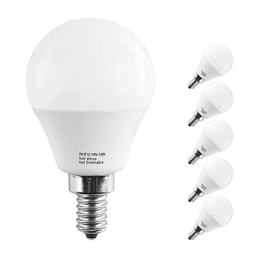 LAKES Candelabra Light Bulbs, E12 LED Bulbs, 5W (40W Incandescent Equivalent), 450lm, Soft White 3000K, G14 Globe Bulbs for Ceiling Fan(Pack of 6)