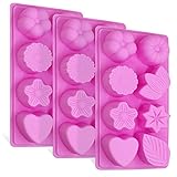 3 Pcs Floral Leaf Silicone Molds, FineGood 8-Cavity Cake Chocolate Pudding Jelly Soap Muffin Trays for Kitchen Baking Decoration - Pink