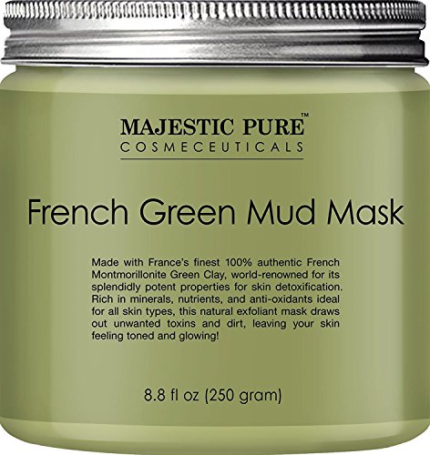 Book Cover Majestic Pure French Green Mud Mask with Authentic Montmorillonite Green Clay, Exfoliating Facial Mask for Blackhead, Shrinking Pores, Fighting Acne and Toning Skin, 8.8 fl. oz.
