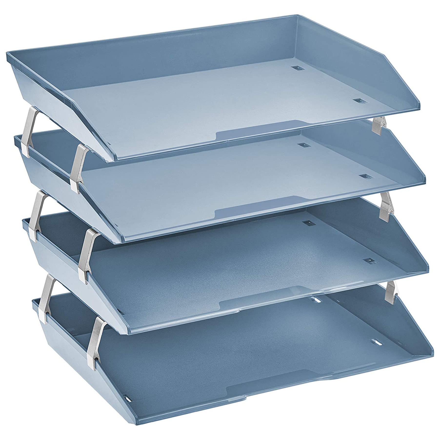 Acrimet Facility 4 Tier Letter Tray Side Load Plastic Desktop File Organizer (Solid Blue Color)