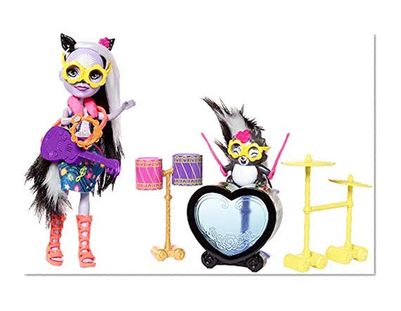 Enchantimals Coffret La Moufette Joue de la Batterie, Mini-poupée Sage Moufette et Figurine Animale Twist avec accessoires musicaux, jouet enfant, FRH41